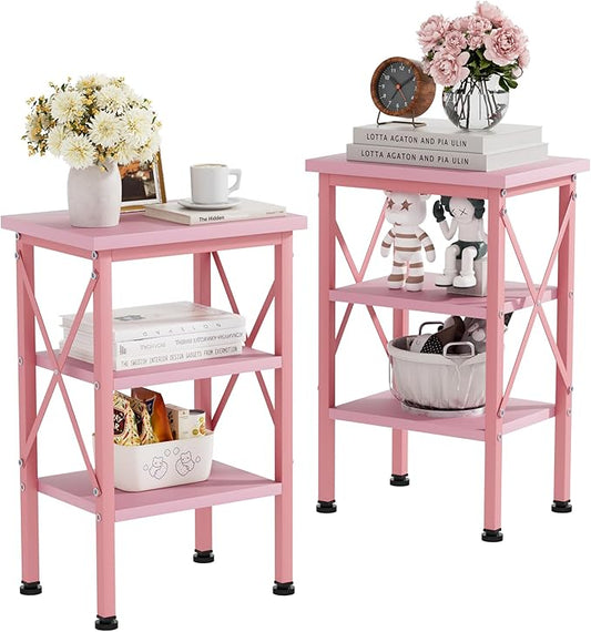 VECELO Modern Nightstands X-Design Side End Table Night Stand with Storage Shelf for Bedroom,Living Room
