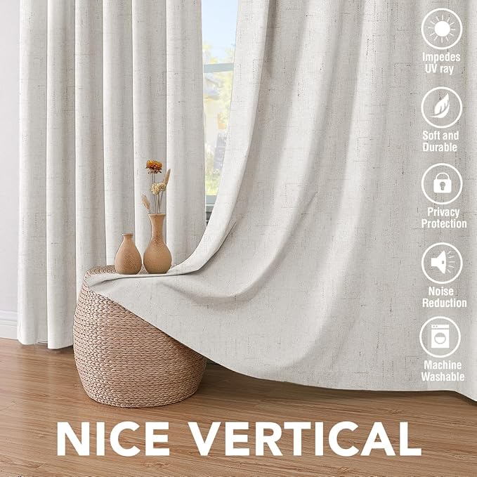 H.VERSAILTEX Linen Blackout Curtains Durable Thick Textured Linen Look 100% Blackout Patio Door Curtain, Anti Rust Grommet Extra Wide Sliding Glass Door Curtains, W100 x L84 inch- Ivory