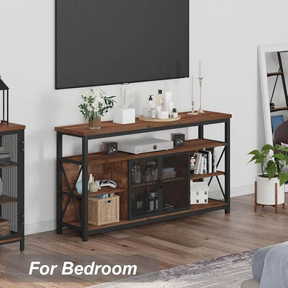 BON AUGURE Tall TV Stand for TVs up to 65 Inch, Industrial Wood Entertainment Center with Storage Cabinet, Farmhouse TV Media Console for Living Room and Bedroom (32 Inch High, Rustic Oak)