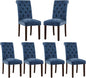 COLAMY Button Tufted Dining Chairs Set of 6, Parsons Upholstered Fabric Dining Room Chair Kitchen Chairs with Wood Legs and Padded Seat, Blue