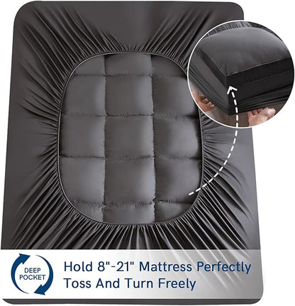 ELEMUSE Cal King Grey Mattress Topper for Back Pain, Extra Thick Mattress Pad Cover, Plush Soft Pillowtop with Elastic Deep Pocket, Overfilled Down Alternative Filling