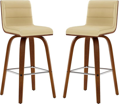 Armen Living Vienna 26" Swivel Counter Stool in Walnut Wood Finish with Cream Faux Leather - Set of 2