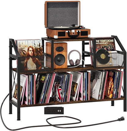 Homeiju Record Player Stand Holds up to 500 Albums,Turntable Stand with Vinyl Record Player Storage Cabinet,Large Record Player Table Vinyl Album Storage（Patent Pending）