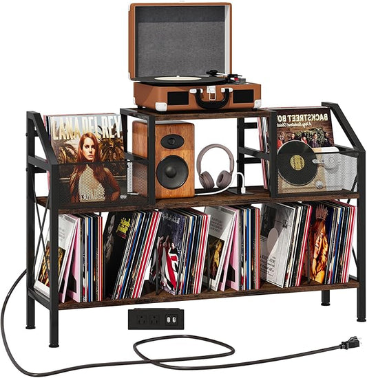 Homeiju Record Player Stand Holds up to 500 Albums,Turntable Stand with Vinyl Record Player Storage Cabinet,Large Record Player Table Vinyl Album Storage（Patent Pending）