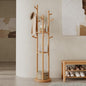 Solid Wood Rotary Coat Rack, Freestanding Coat Rack with 3 Shelves and 9 Hooks, Coat tree for Bedroom, Entryway, Livingroom, Coat Hanger Stand for Coats, Scarves, Handbags (Natural)