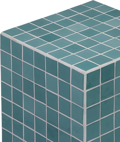 JONATHAN Y END2000A Callista 18" Modern Bohemian Ceramic Tiled Rectangle End Table, Side Table, Accent Table for Living Room, Bedroom, Teal Blue/White