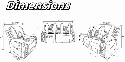 Leather Recliner Sofa Couch, 3-Seater Home Theater Seating Reclining Sofa, Power Reclining Couch with Cup Holders & Drop Down Table for Living Room Furniture Sets, Red