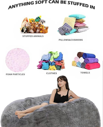 Bean Bag Chairs for Kids Comfy Fluffy Big Joe Bean Bag Chair Cover Without Filler Round Sofa Chairs for Bedroom Living Room Decor, 5FT, Peacock Green