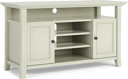 SIMPLIHOME Amherst 54-inch Wide Solid Wood TV Stand in Antique White, Transitional-Style Media Console for Living Room with Adjustable Shelves and Cable Management