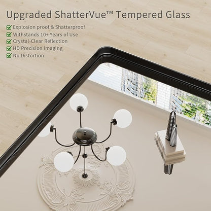 Koonmi Black Wall Mirror for Bathroom, 30x30 Inch Matte Deep Framed Rounded Rectangle Vanity Mirror for Farmhouse Living Room, Tempered Glass, Anti-Rust, Vertically or Horizontally