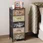Tohomeor Vintage Dresser Vertical Nightstand with Neutral Botanical Plant Fabric Chest Drawers for Closet Bathroom Storage Tower Unit Bed Side Organizer Farmhouse Rustic (Multi, 5 Drawers)
