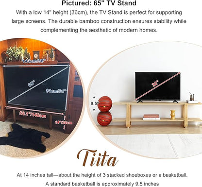 Tiita TV Stand with Storage for TVs up to 65'', Bamboo TV Console Entertainment Center with 2 Open Shelf, Mid Century Modern Media Console for Living Room, Bedroom, Walnut