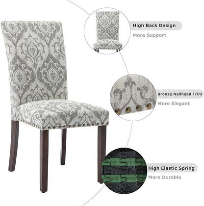 COLAMY 3-Piece Extendable Dining Table Set for 2, 36" Kitchen Round Wood Table with 2 Nailhead Dining Room Chairs,Light Brown/White&Grey Flower