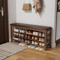 Shoe Bench with Leather Cushion, 3 Tiers Shoe Storage Bench Height Adjustable, Walnut Wood Entryway Bench for Hallway, Mudroom