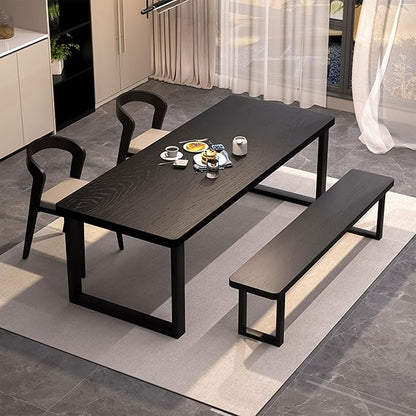 Solid Wood Dining Table for 4-6 People, 55 inch Long Farmhouse Kitchen Dining Table, Rectangular Dining Tables in The Dining Room, Kitchen, and Living Room, Black