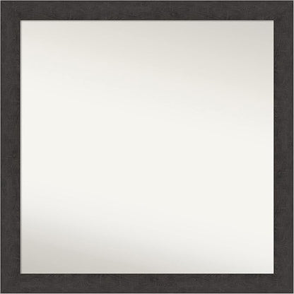 Amanti Art Brown Bathroom Mirror for Over Sink, 32x32 Rustic Plank Espresso Square Vanity Mirror, Large Country Rustic Frame, Hangs Horizonally and Vertically, Bathroom Wall Decor, Non-Beveled Edge