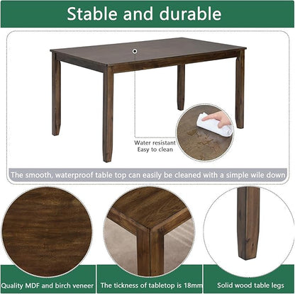 Dining Table Set, Wooden Kitchen Table Set with Rectangular Table, 4 Vertical X Backrest Upholstered Chairs & a Bench, Table and Chairs with Non-Slip Feetmats for 6 People, Living Room, Walnut