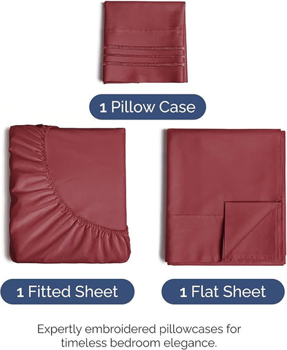 Twin XL Size 3 Piece Sheet Set - Comfy Breathable & Cooling Bed Sheets Set - Hotel Luxury Bedding for Women, Men, Kids, Teens, Boys & Girls - Deep Pockets, Soft and Wrinkle Free - Oeko-Tex - Burgundy