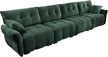 Modern Chenille Fabric 4-Seat Sofa w/ 2 Pillows, Premium Upholstery Living Room Couch with Tufted Backrest & Comfortable Armrests and High-Resilience Memory Foam Cushions,Green