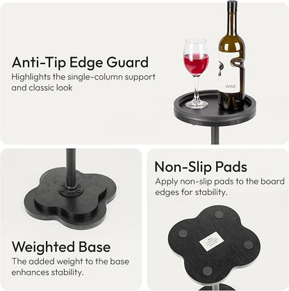 Modern Accent Pedestal Side End Table for Small Spaces – Pedestal End Table with Solid Metal Leg and Weighted Clover Base for Living Room, Sofa Couch, Bedroom and Office (Black)