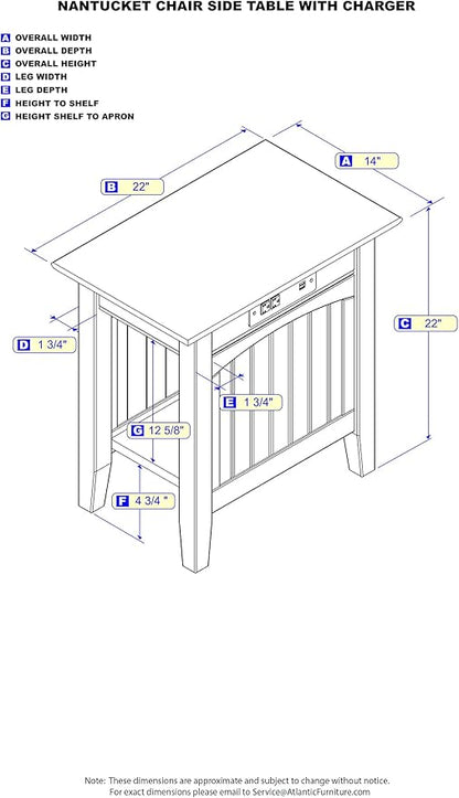 AFI Nantucket End Table with Built-in Charger in Driftwood