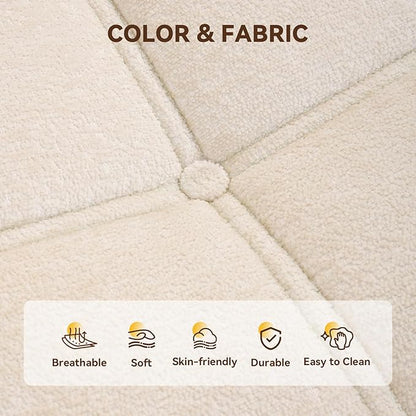 Bean Bag Chair, Soft Chenille Pre-Filled Lazy Chair Floor Sofa Bean Bag Chair for Adults and Teens, Accent Chair for Living Room Bedroom Apartment (Ivory)