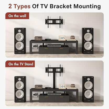 Redkey Modern TV Stand with Mount - TV Console with 2AC Outlets - Television Stands with RGB Led Light for 75 Inch TVs - Double Cabinet - 40°Adjustable Amplitude - Black(FBA)