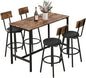 Dining Table Set for 4, 5-Piece Bar Table Set, Kitchen Table and Chairs, Counter Height High Top Table with 4 PU Upholstered Stools, Space-Saving Pub Table Sets for Small Space, Brown