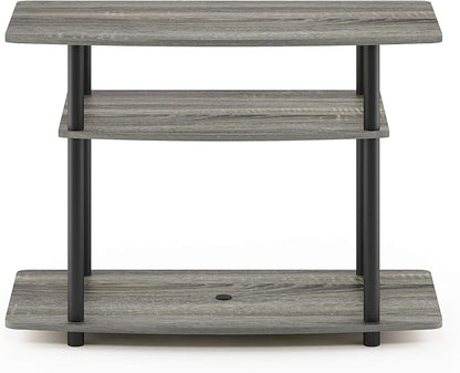 Furinno Turn-N-Tube No Tools 3-Tier Entertainment Center TV Stand for TV up to 32 Inch, Plastic Round Tubes, French Oak Grey/Black