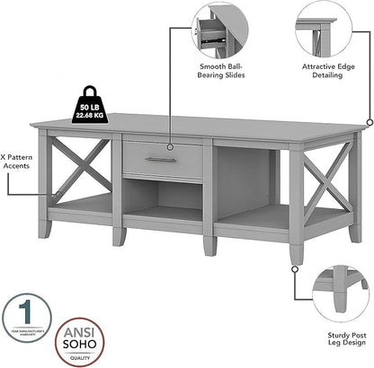 Bush Furniture Key West Coffee Table with Set of 2 End Tables in Cape Cod Gray