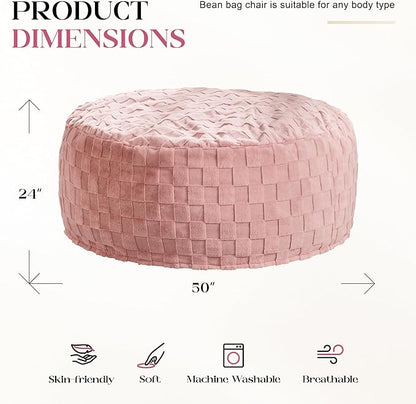 Hobestluk Bean Bag Chairs Beanbag Chair with Filler Adult Bean Bags with Fluffy Plaid Cover, Giant Bean Bag Chairs for Adults for Living Room, Bedroom (Pink, 5FT - 50” x 50” x 24”)