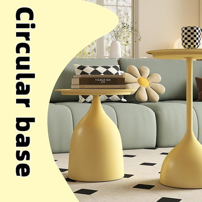 hitsuki Yellow Nesting Coffee Table Set of 2 Funky Colorful Round Metal End Side Tables for Living Room Sofa Retro Modern Pedestal nightstand Cute Matte Cream Yellow Side Table