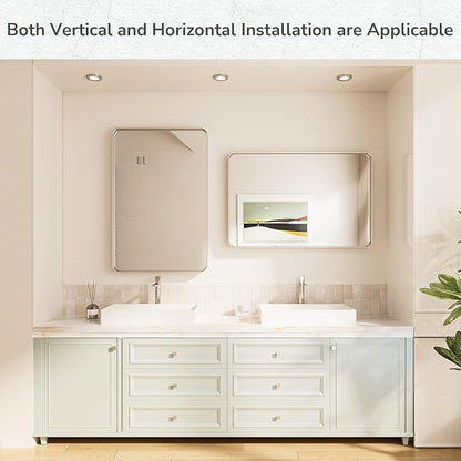 TokeShimi 24x32 Brushed Nickel Bathroom Wall Mirror Vanity Metal Frame Round Corner Rectangular for Home Decor Living Room Entryway (Horizontal/Vertical)