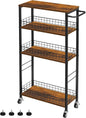 YBING Slim Storage Cart 4 Tier Narrow Kitchen Rolling Cart with Wooden Tabletop Mobile Utility Stand on Wheels for Bathroom Laundry Narrow Places Rustic Brown 16.5''L X 7.3''W X 34.6''H