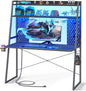 Small Gaming Desk with Hutch and LED Lights, Gaming Computer Desk with Power Outlets, Gamer Desk with Storage Shelves, Game Desks with Pegboards for Bedroom Small Spaces, Black, 43"