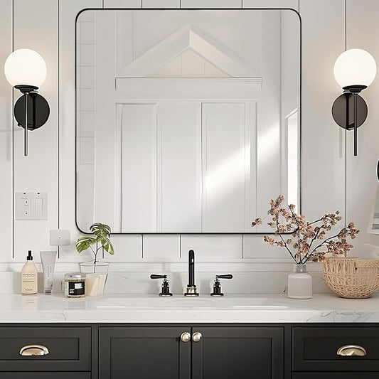 ANDY STAR Black Bathroom Mirrors for Over Sink, 30x30 Inch Matte Black Mirror for Bathroom, Square Metal Vanity Mirror for Wall-Modern Clean Design with Superior Stainless Steel Frame