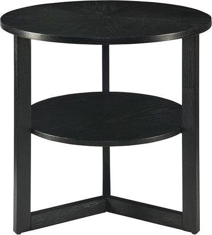 Large Round End Table with Storage Shelf, Rustic Beside Tables with Umbrella Top,Traditional Circular Sofa Side Table, 25.2”D Telephone Table for Living Room Easy Assembly Brushed Black CJZ3338BK