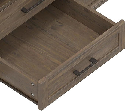 SIMPLIHOME Ela SOLID WOOD 72 inch Wide Transitional TV Media Stand in Smoky Brown For TVs up to 80 inches for the Living Room and Entertainment Center