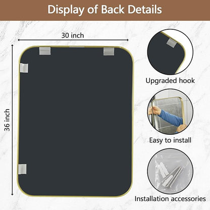 30x36 Inch Gold Mirror, Framed Rectangle Mirror with Rounded Corner, Brushed Brass Mirror, Gold Bathroom Mirror for Over Sink, Vanity, Living Room, Bedroom, Horizontal/Vertical
