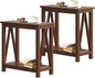 ChooChoo Farmhouse End Table Set of 2, Rustic Vintage Narrow End Side Table with Storage Shelf for Small Spaces, Nightstand Sofa Table for Living Room, Bedroom Walnut