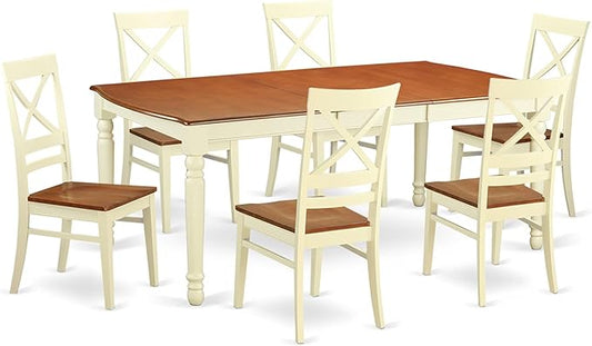East West Furniture DOQU7-WHI-W 7 Piece Dining Room Table Set Consist of a Rectangle Wooden Table with Butterfly Leaf and 6 Kitchen Dining Chairs, 42x78 Inch, Buttermilk & Cherry