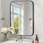 Matte Black Mirror, 20"x28" Rectangle Bathroom Mirror, Metal Frame Rectangle Corner Vanity Mirror, Wall Mounted Mirror for Modern, Living Room, Bedroom, Horizontal Or Vertical