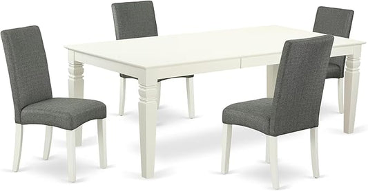 East West Furniture LGDR5-LWH-07 5 Piece Kitchen Table Set for 4 Includes a Rectangle Butterfly Leaf Dining Table and 4 Gray Linen Fabric Upholstered Chairs, 42x84 Inch, Linen White