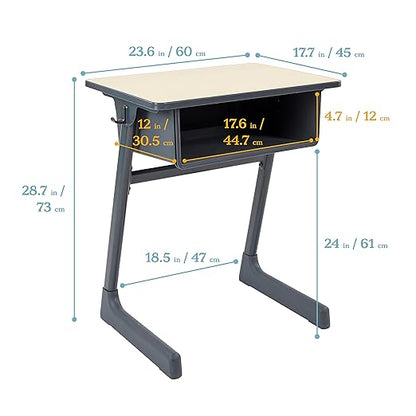 ECR4Kids Cave Open Front Desk with Plastic Book Box, Classroom Furniture, Maple/Black