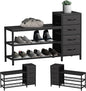 EXOTICA 3 Tier Entryway Bench Shoe Storage Bench with 4 Fabric Drawers Metal Frame and Wooden Board Shoe Rack Bench with Seat for Entryway Hallway Front Door Doorway