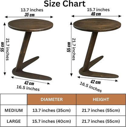 C-Shaped Handmade End Table, Side Table for Couches, Sofa Tables Slide Under Couch for Living Room, Over Couch TV Tray Table for Small Spaces (Large, Dark Walnut)