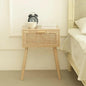 AWASEN Rattan Nightstand, Bedside Table with Rattan Drawer, Wood End Table with Storage and Solid Wood Legs for Bedroom Living Room Small Space (Walnut)