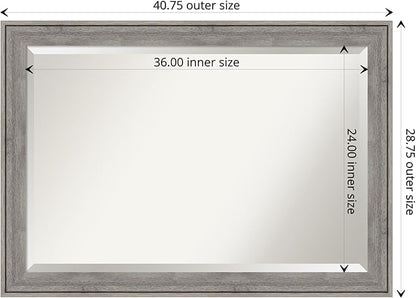 Amanti Art Grey Wall Mirror 29x41 Regis Barnwood Grey Rectangle Bathroom Mirror for Wall Decor Living Room, Large Country Rustic Wood Frame, Hangs Horizonally and Vertically, Bathroom Decor, Beveled