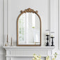 ironsmithn Gold Arched Mirror, 20"x32" Ornate Beaded Frame Mirror, Metal Decorative Accent Mirrors for Fireplace Bedroom Bathroom Living Room Entryway