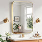 Gold Bathroom Mirror, 24x36 Inch Brushed Gold Mirror, Aluminum Alloy Framed Vanity Mirror, Rounded Rectangle Mirror for Over Sink, Anti-Rust Wall Mirror (Horizontally or Vertically)
